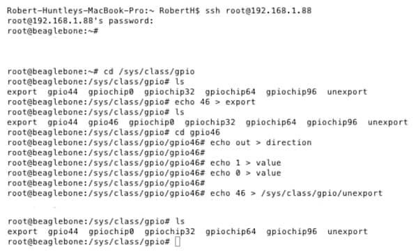 通过 SSH 控制 GPIO 引脚的命令示例